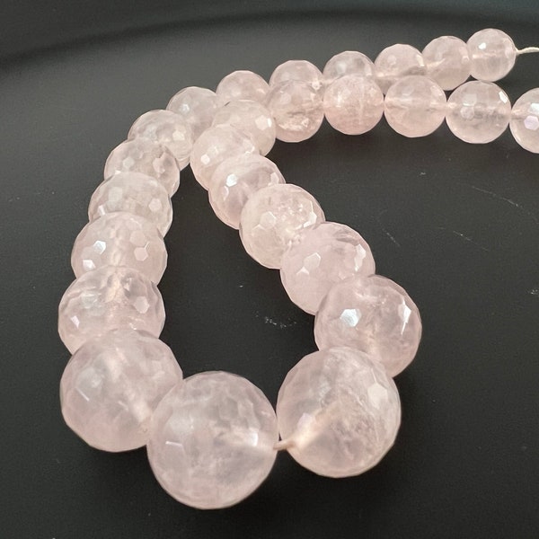 Rose quartz beads, faceted, strand, 14 mm - S35