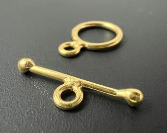 Ring bar / toggle clasp made of gold-plated brushed 925 silver, 10 mm