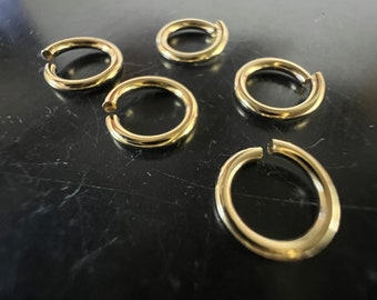 925 silver gold-plated jump rings, open, various sizes, 5 mm, 6 mm, 7 mm