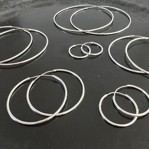 Brincos de argola em prata 925, 1,5 mm de espessura, vários tamanhos