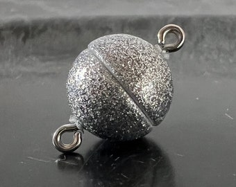 Magnet Verschluss, kugelförmig, silber Glitzer, verschiedene Größen