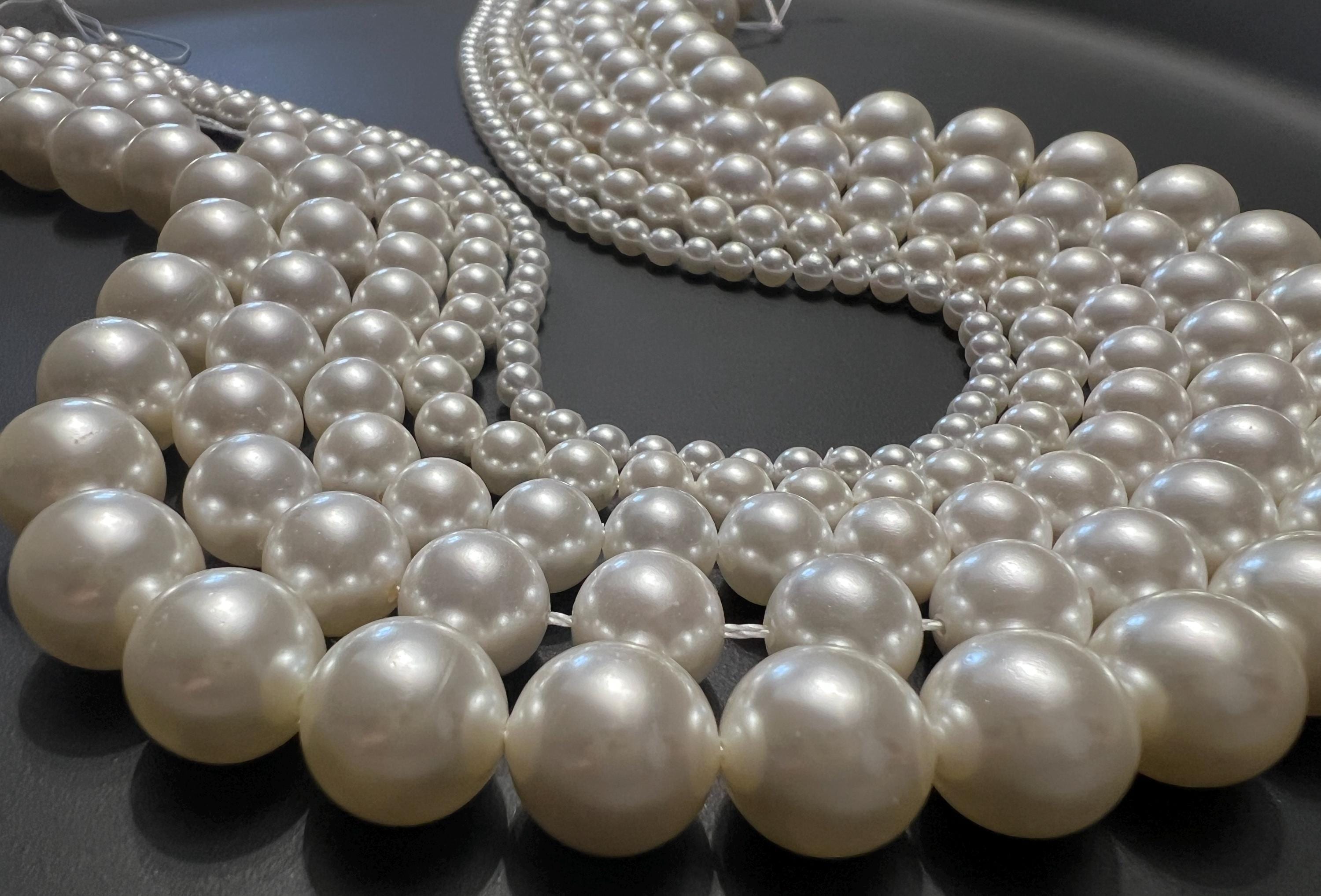 Weiße Glänzende Muschelkernperlen – Strang Mit 6 & 8 Mm Kugeln Für Schmuck & Bastelprojekte
