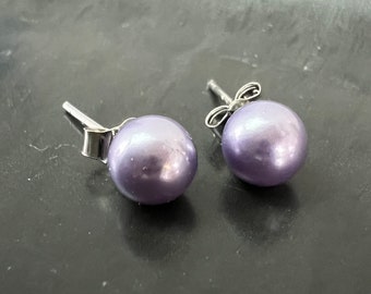 Earrings made of shell and 925 silver, lilac - F21