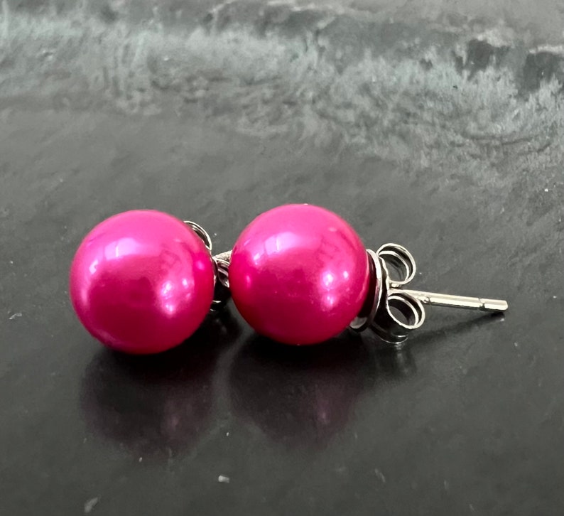 Ohrstecker aus Muschelkern und 925 Silber, pink Bild 3