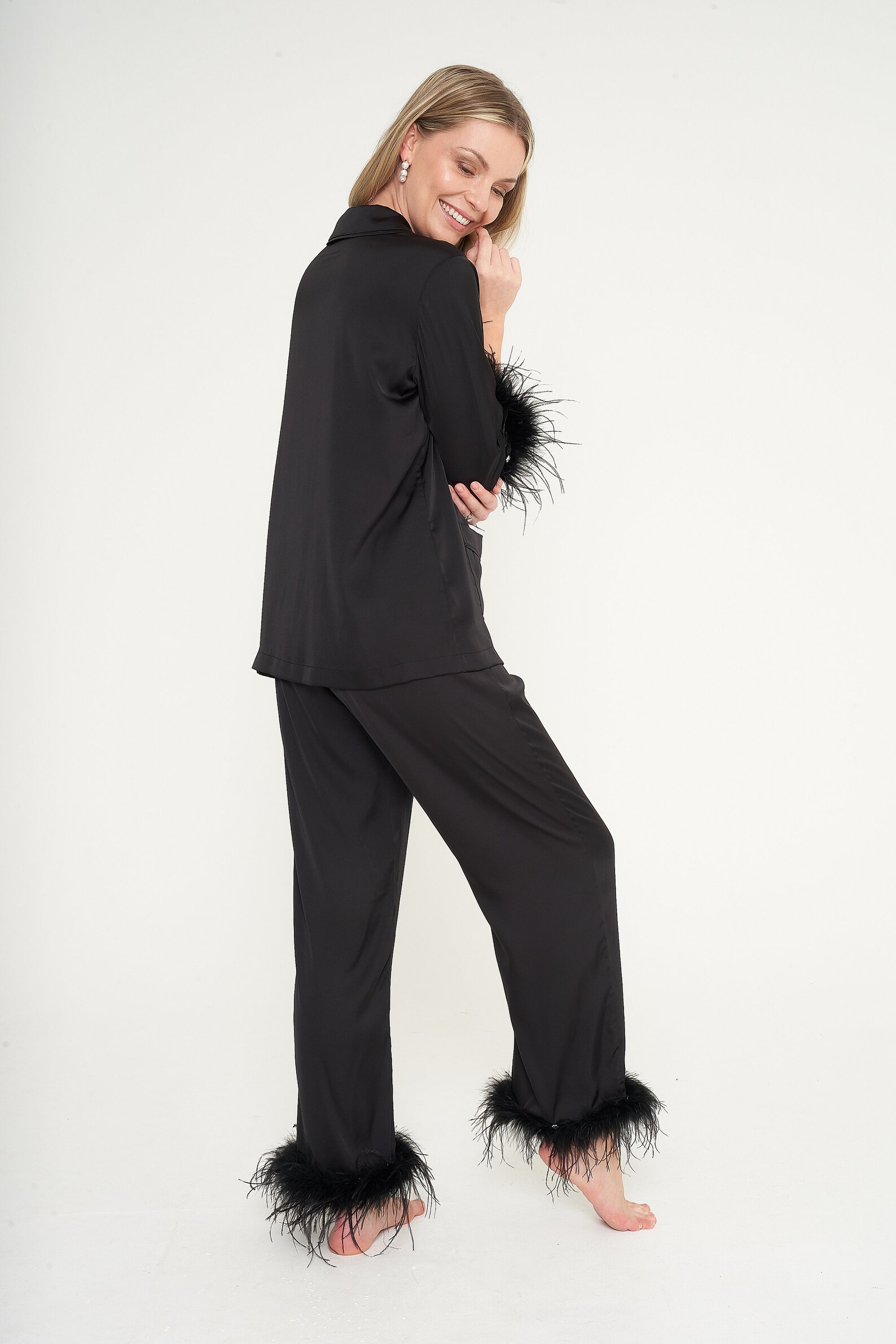 Silky Black Feather Party Pyjamas With Detachable Feathers | Christmas ...