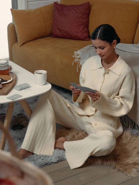 Cozy Knitted Sweater Cardigan and Pants Comfortable and Stylish Lounge Wear Two piece Set Etsy UK