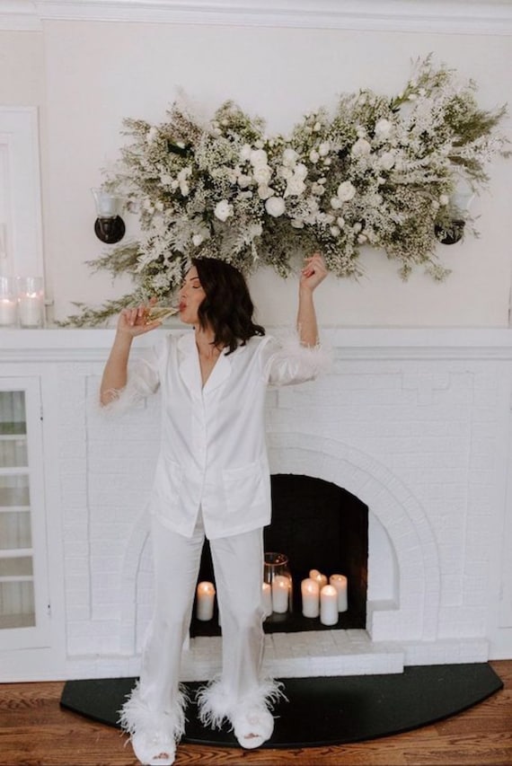 Silky White Feather Bridal Pyjamas