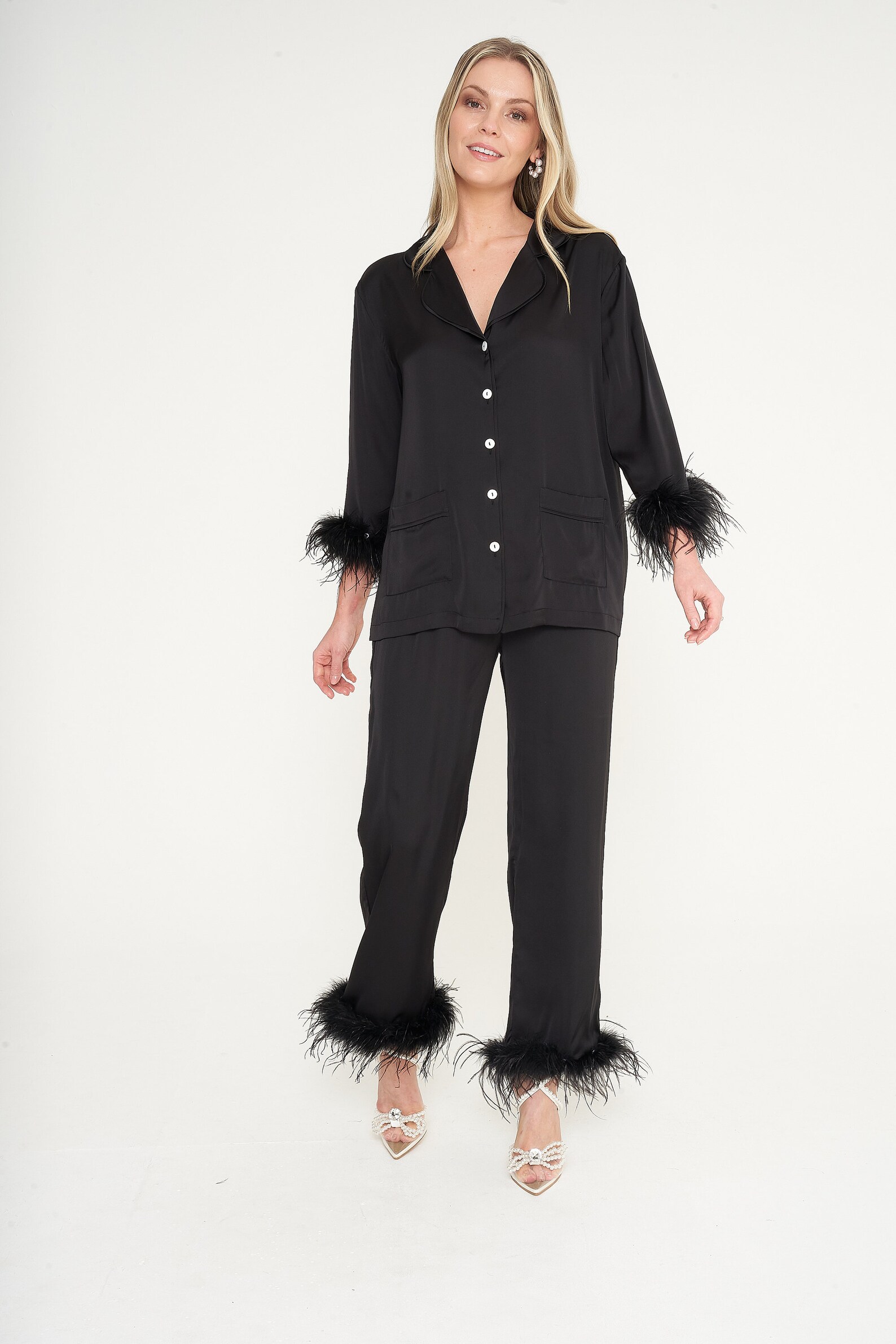 Silky Black Feather Party Pyjamas With Detachable Feathers | Christmas ...