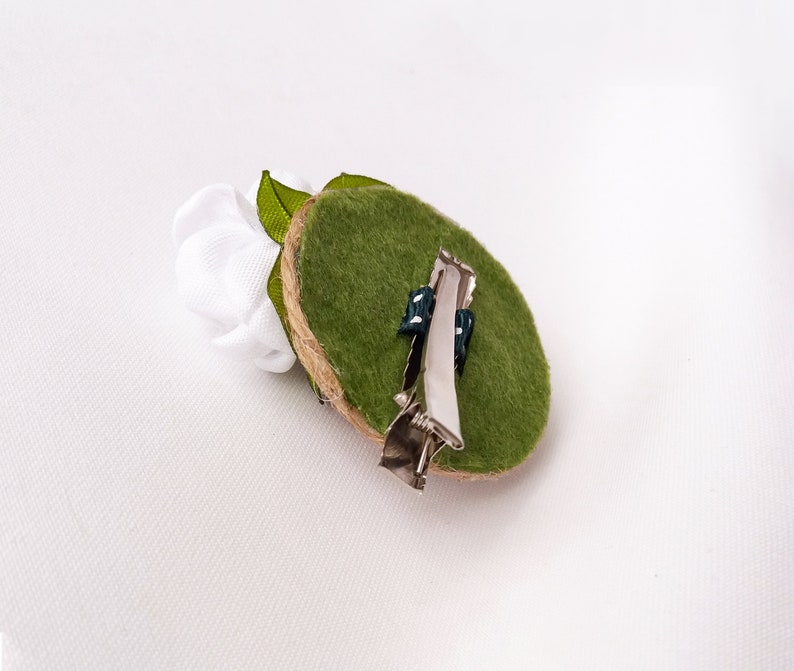 Mini Hat Hair Clip With White Satin Flower Tiny Hair Clips Etsy