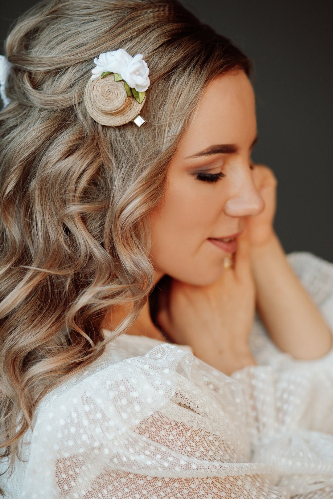 Mini Hat Hair Clip With White Satin Flower Tiny Hair Clips Etsy