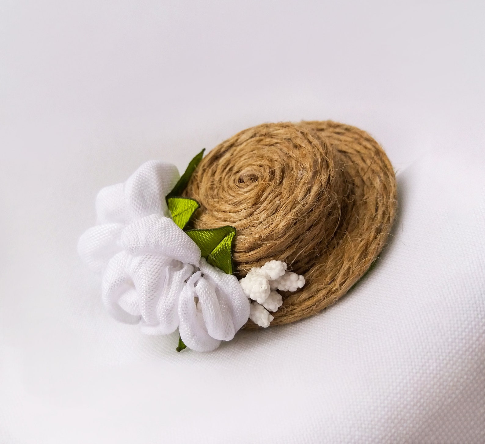 Mini Hat Hair Clip With White Satin Flower Tiny Hair Clips Etsy