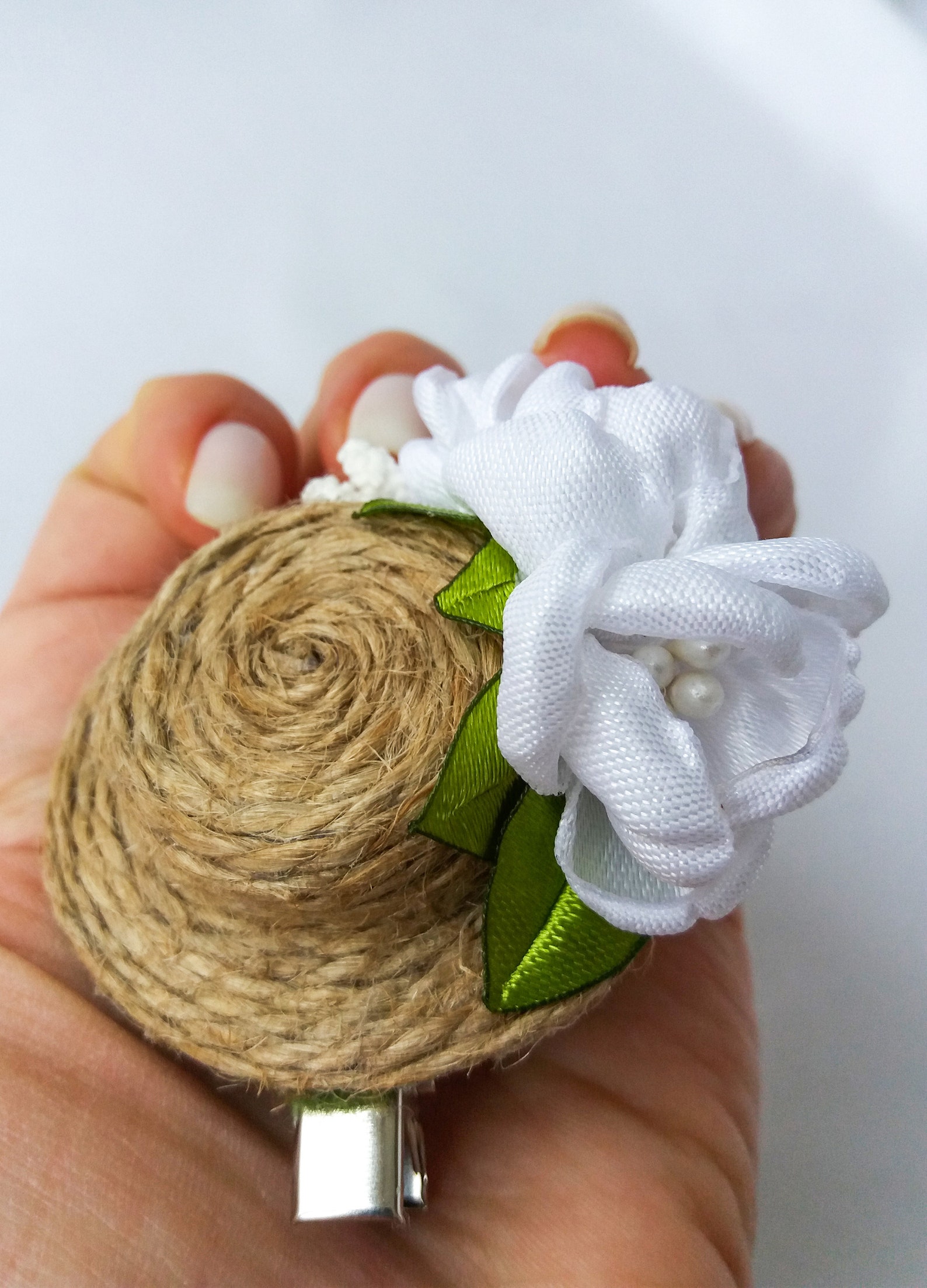 Mini Hat Hair Clip With White Satin Flower Tiny Hair Clips Etsy