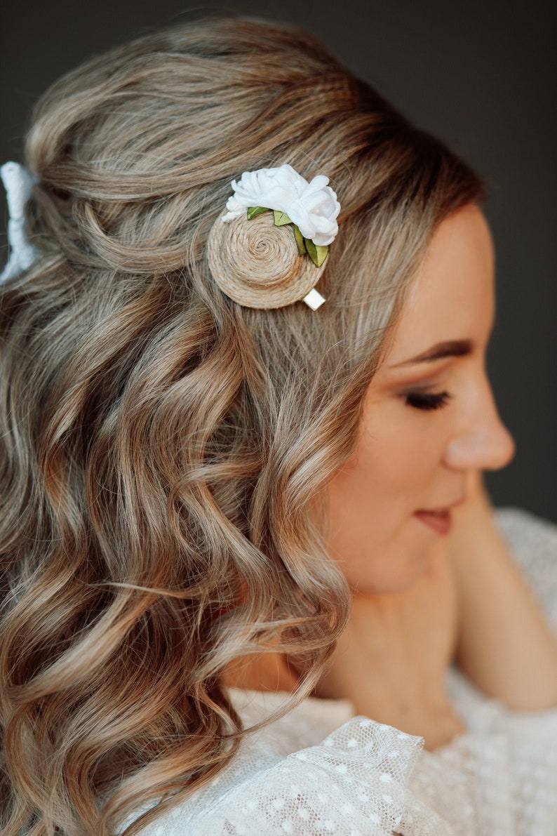 Mini Hat Hair Clip With White Satin Flower Tiny Hair Clips Etsy