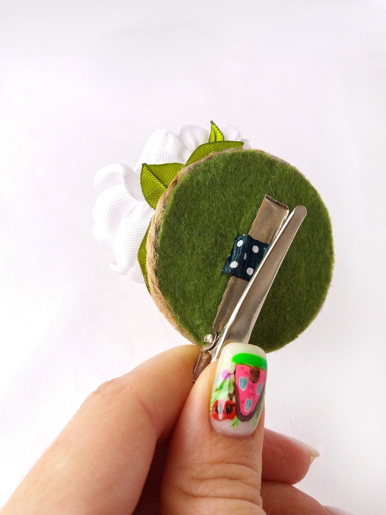 Mini Hat Hair Clip With White Satin Flower Tiny Hair Clips Etsy