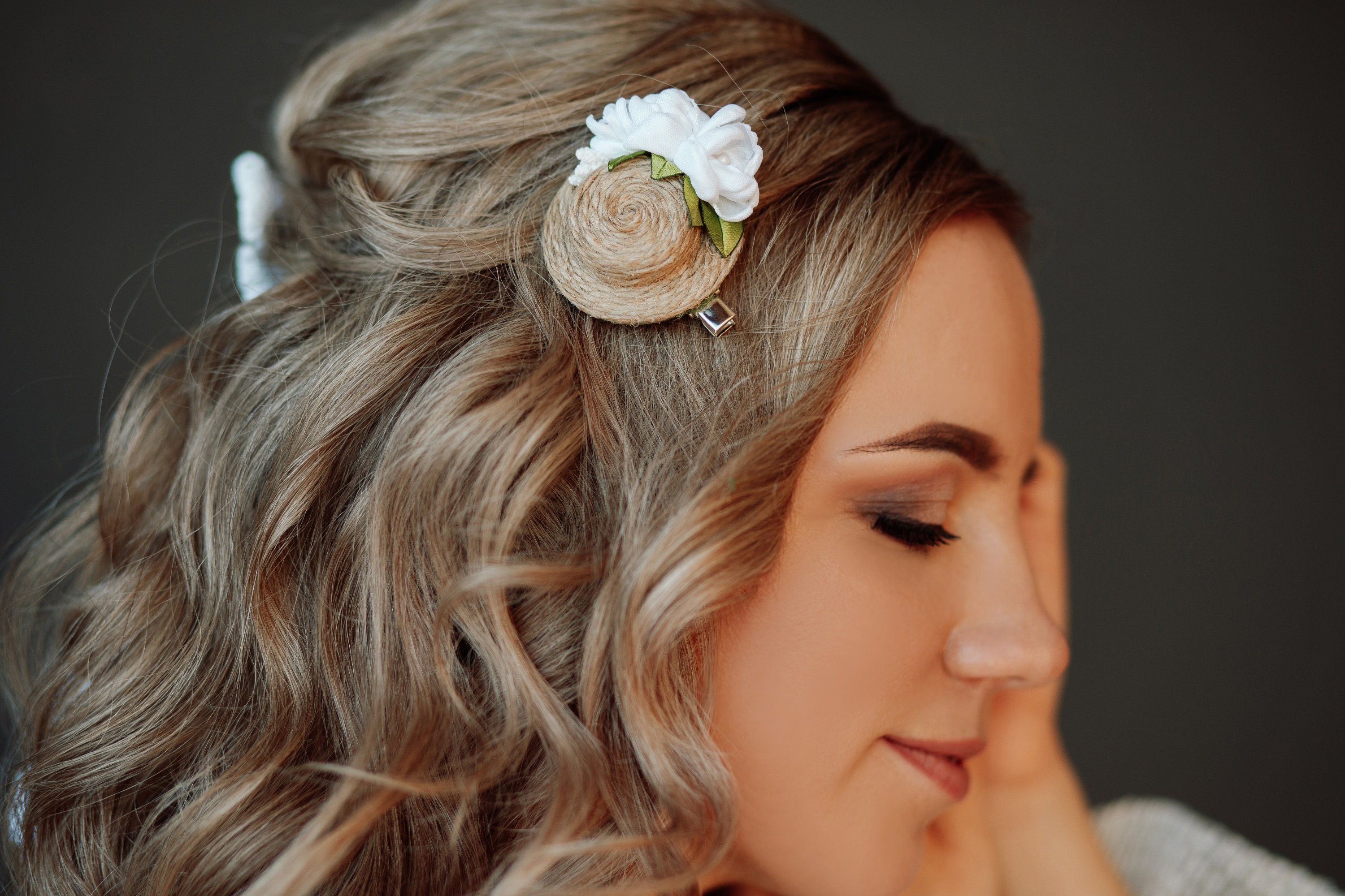 Mini Hat Hair Clip With White Satin Flower Tiny Hair Clips Etsy