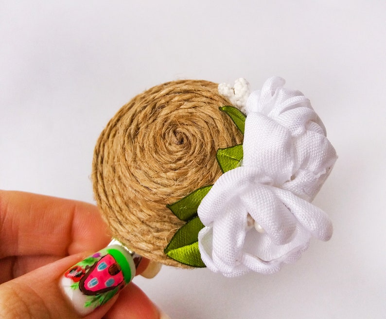 Mini Hat Hair Clip With White Satin Flower Tiny Hair Clips Etsy
