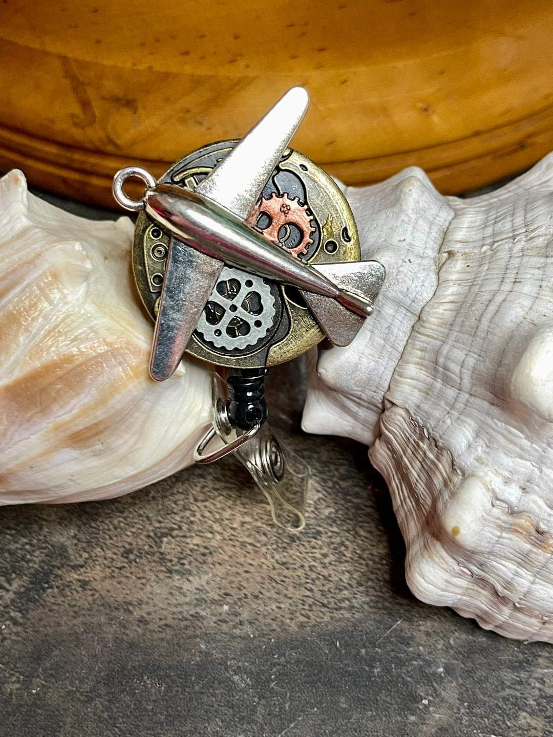 Badge Holder Airplane Steampunk ID Reel Retractable Faa Atc Pilots