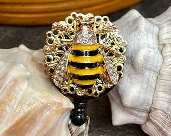 Nurse ID badge reel holder retractable clip bumble bee teacher rhinestone crystals school enamel lanyard gift school insect