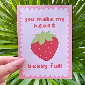 Tarjeta de felicitación con fresas / Me llenas el corazón de bayas / Postal bonita / Regalos con fresas / Ilustración con fresas / Arte con fresas