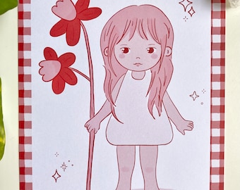 Girl Holding Flower Art Print | Cute Art Print