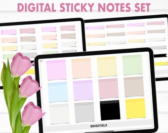 Pastel Digital Stickers for Goodnotes, Sticky Notes for Digital Planner Journal Bundle  GoodNotes Stickers, Notability PNG Precropped
