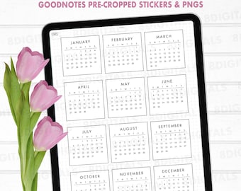2025 2026 Calendar Digital Planner Goodnotes Calendar Stickers, Digital Sticky Notes Mini Calendars, Month Calendars Stickers Precropped PNG