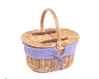 Personalisable Childs Classic Blue Gingham Picnic Basket