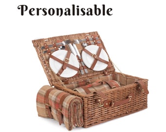 Personalisable 4 Person Traditional British Auburn Tartan Fitted Picnic Basket