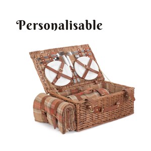 Personalisable 4 Person Traditional British Auburn Tartan Fitted Picnic Basket