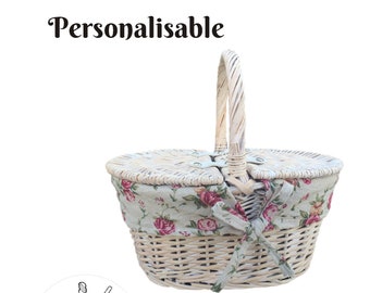 Personalisable Childs White Washed Classic English Rose Picnic Basket