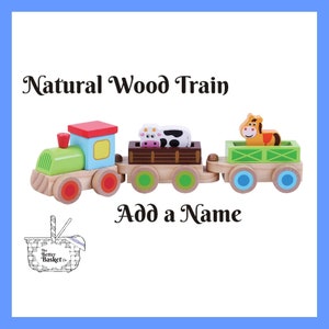 Personalised Wooden Farm Train | Personalised Wood Toy Train | Engraved Name | Personalised Wood Toy Gift