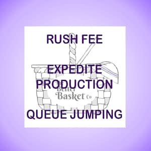 Op de afbeelding: Een zwart-witte illustratie van een picknickmand met de tekst "Rush Fee", "Expedite Production", "Better Basket Co" en "Queue Jumping".