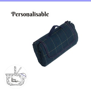 Blue Tartan Tweed Picnic Blanket, Personalisable Picnic Blanket