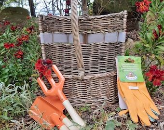 Juego de regalo de ayudante de jardín británico personalizable de 10 piezas para niños con herramientas y guantes (naranja)