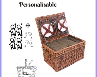 4 Person Traditional Extra Large British Green Tartan Fitted Picnic Hamper