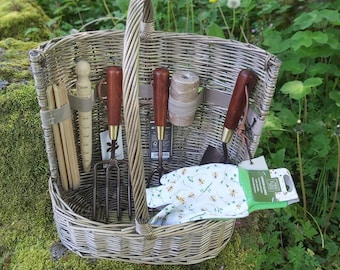 British Garden Geschenkset, personalisierter 12-teiliger, extra großer Gartenkübel mit National Trust-Werkzeugset und Zubehör (Bee Lover-Handschuhe)