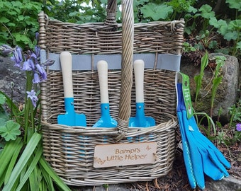 Personalisable British Garden Helper Gift Set 10 Piece Childs Garden Trug with Tools and Gloves (Blue)