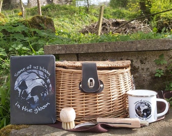 Mushroom Lover Gift Set, Mushroom Gathering Basket, Foraging Tool, Mushroom Brush, Some of Us Bloom in the Gloom Mushroom Journal and Mug