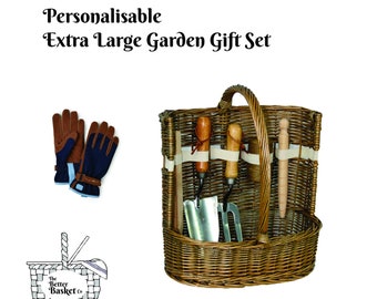 Très grand coffret de jardin personnalisé 11 pièces avec outils et accessoires (denim)
