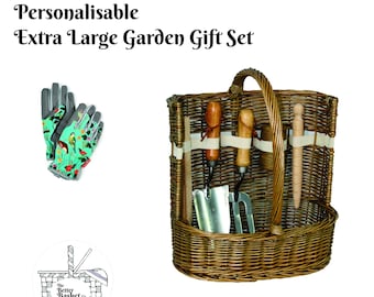 Très grand coffret de jardin personnalisé 11 pièces avec outils et accessoires (Bleu avec oiseaux)