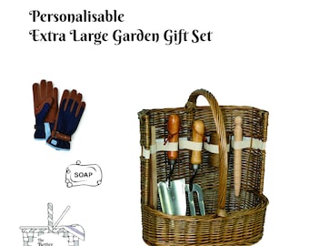 Très grand coffret de jardin personnalisé 12 pièces avec outils et accessoires (denim)