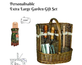 Très grand coffret de jardin personnalisé 12 pièces avec outils et accessoires (feuille de chêne vert)