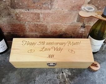 Custom Engraved Single Bottle Wine Gift Box, Personalised Box, Personalised Wine Box