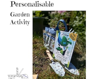 Complete Garden Activity Gift Set, Child's Personalised Garden Tools, Carry All, Plantable Basil Seed Book, Gloves, Summer Garden Activity
