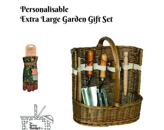 Très grand coffret de jardin personnalisé 11 pièces avec outils et accessoires (feuille de chêne vert)