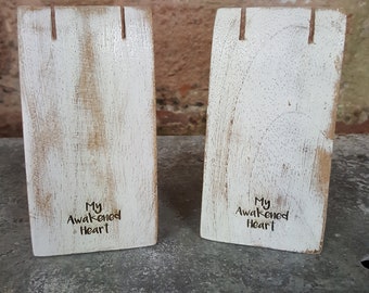 Whitewashed Wood Jewellery Displays, Handmade Natural Wood Display, White Earring Riser, Set of 2 Whitewashed Earring Displays