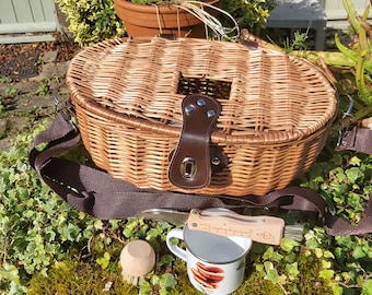 Ensemble cadeau 4 pièces Mushroom Lover, panier de collecte de champignons personnalisable avec couteau à champignons, brosse à champignons et tasse à champignons