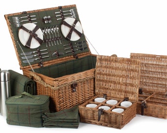 Personaliseerbare Deluxe picknickmand voor 6 personen, typisch Britse picknickmand voor zes personen, picknickmand met gecoördineerde accessoires