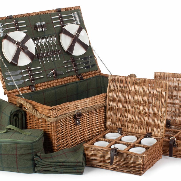Personalisierbarer Deluxe-Picknickkorb für 6 Personen, typischer britischer Picknickkorb für sechs Personen, Picknickkorb mit abgestimmtem Zubehör