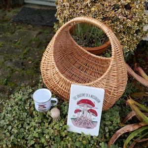 Extra grote foeragemand en cadeauset met open bovenkant, veganistisch, paddenstoelenborstel, paddenstoelenmok, paddenstoelendagboek